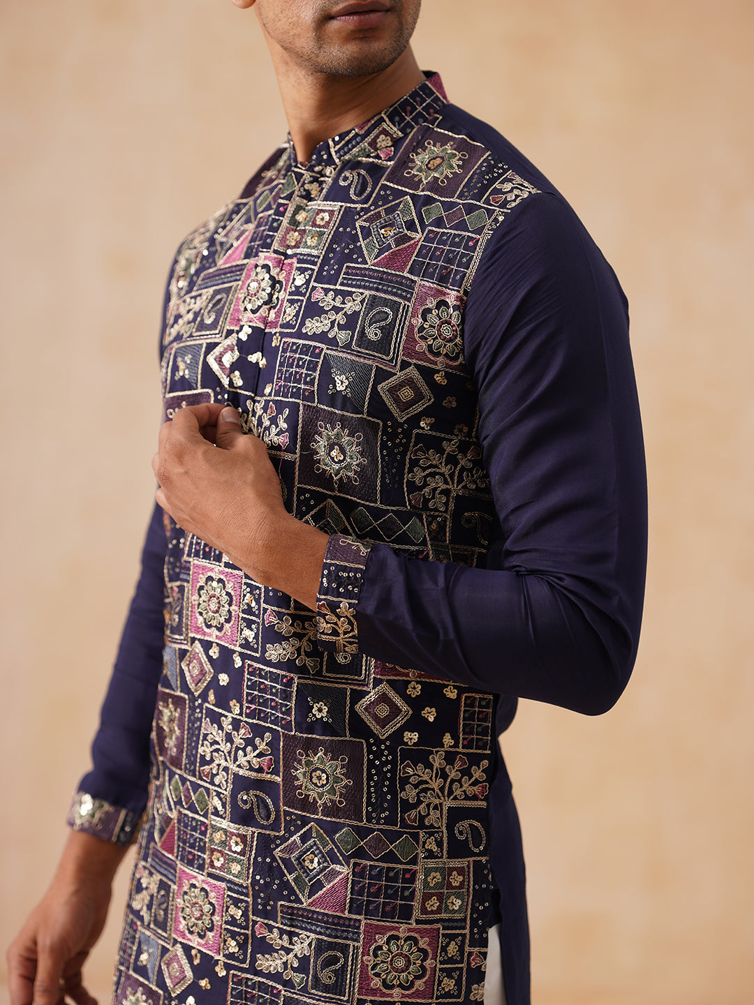 Embroidered Straight Kurta Set For Men ( JOKP PJ11-W 5174 PJ11-W 5174Navy )