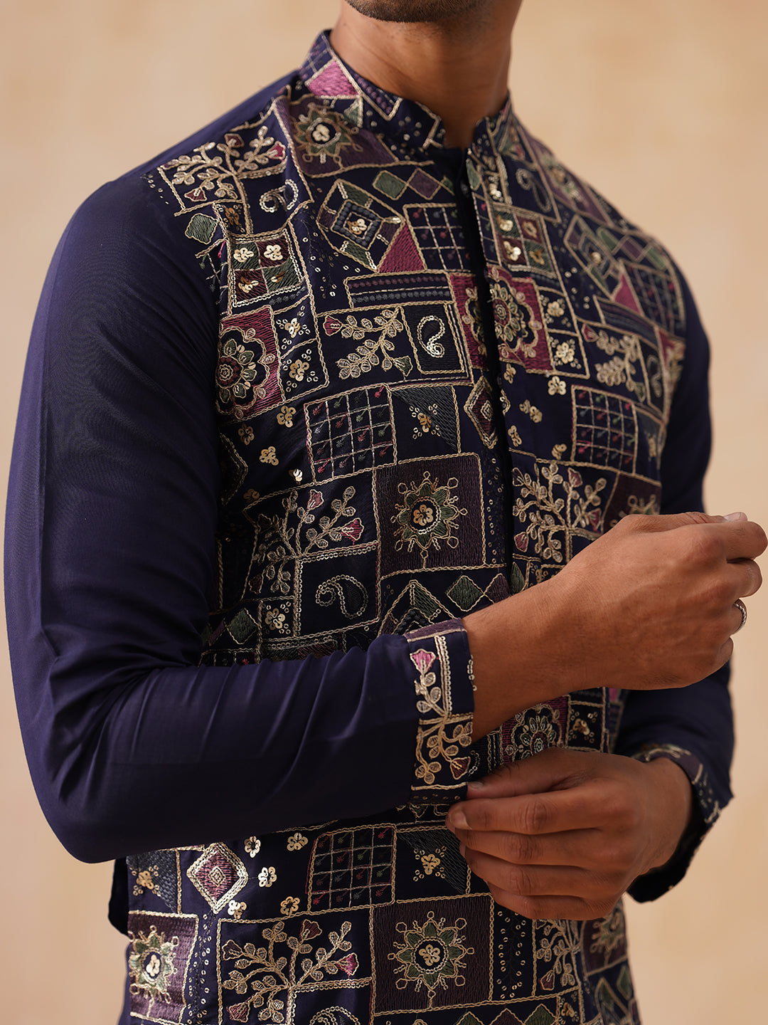 Embroidered Straight Kurta Set For Men ( JOKP PJ11-W 5174 PJ11-W 5174Navy )
