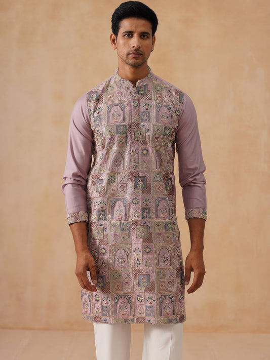 Embroidered Straight Kurta Set For Men ( JOKP PJ11-W 5174 PJ11-W 5174Peach )