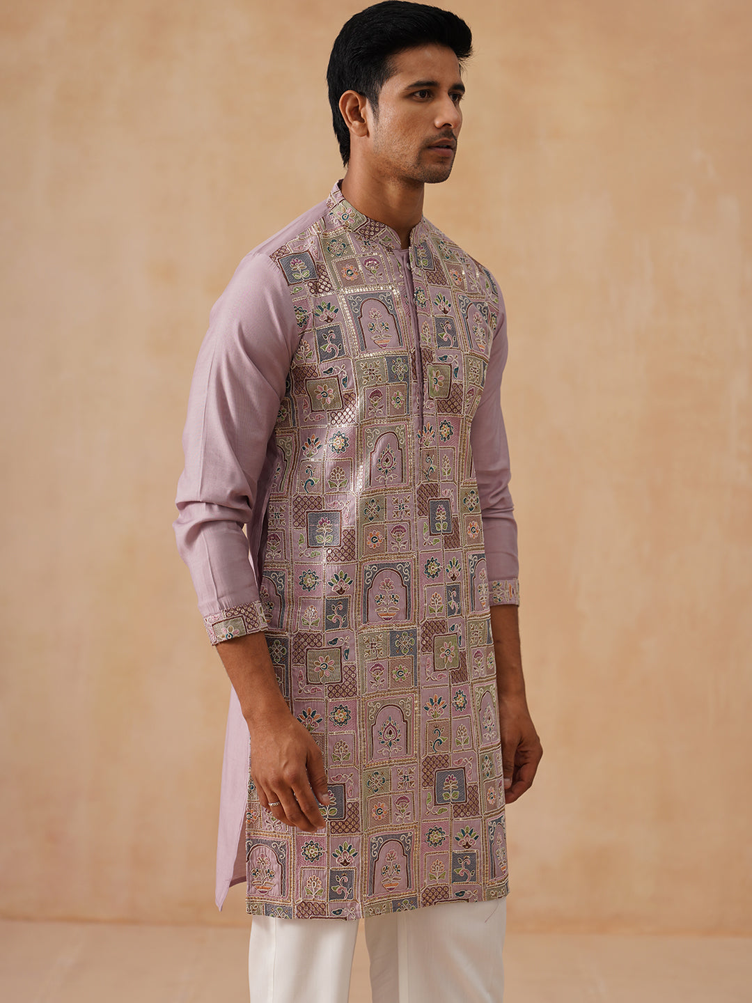 Embroidered Straight Kurta Set For Men ( JOKP PJ11-W 5174 PJ11-W 5174Peach )