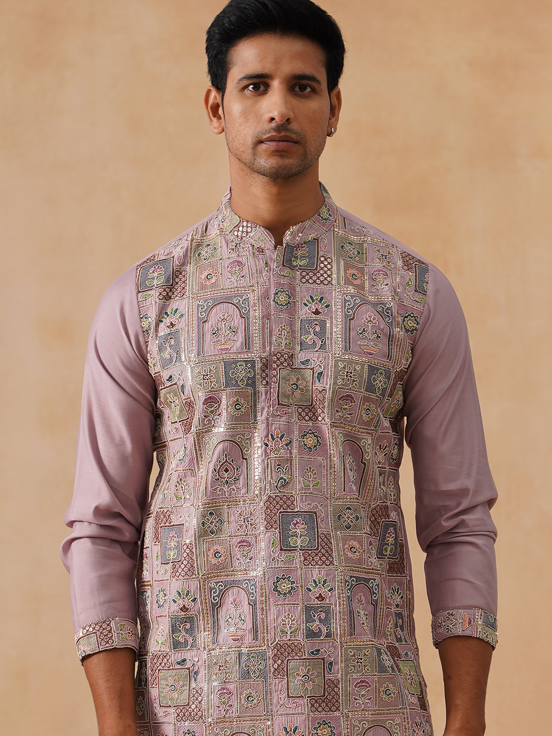 Embroidered Straight Kurta Set For Men ( JOKP PJ11-W 5174 PJ11-W 5174Peach )