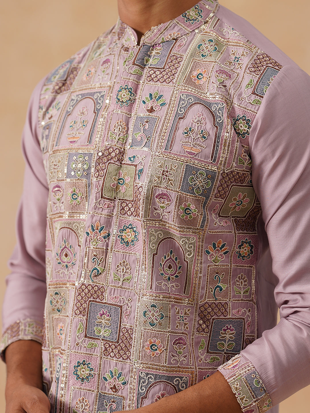 Embroidered Straight Kurta Set For Men ( JOKP PJ11-W 5174 PJ11-W 5174Peach )