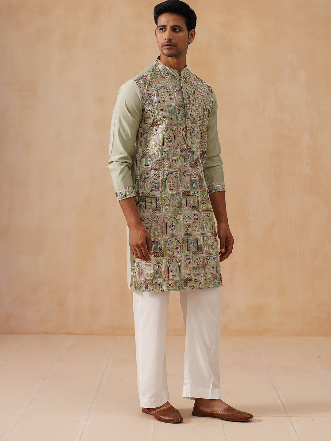 Embroidered Straight Kurta Set For Men ( JOKP PJ11-W 5174 PJ11-W 5174Pista )