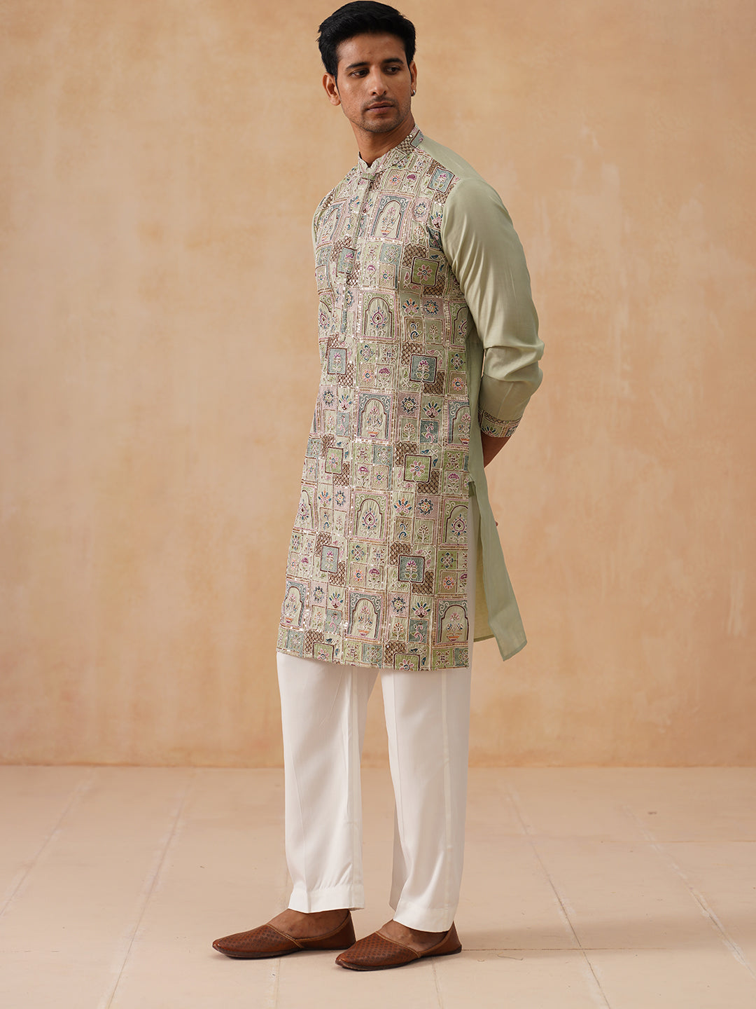 Embroidered Straight Kurta Set For Men ( JOKP PJ11-W 5174 PJ11-W 5174Pista )