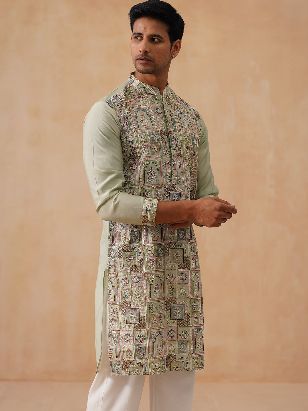 Embroidered Straight Kurta Set For Men ( JOKP PJ11-W 5174 PJ11-W 5174Pista )