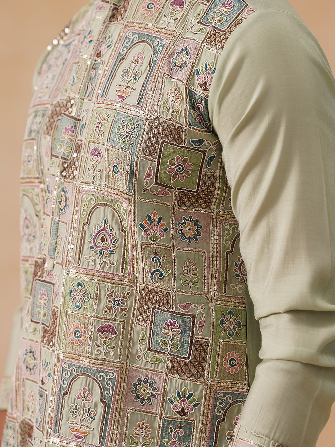 Embroidered Straight Kurta Set For Men ( JOKP PJ11-W 5174 PJ11-W 5174Pista )