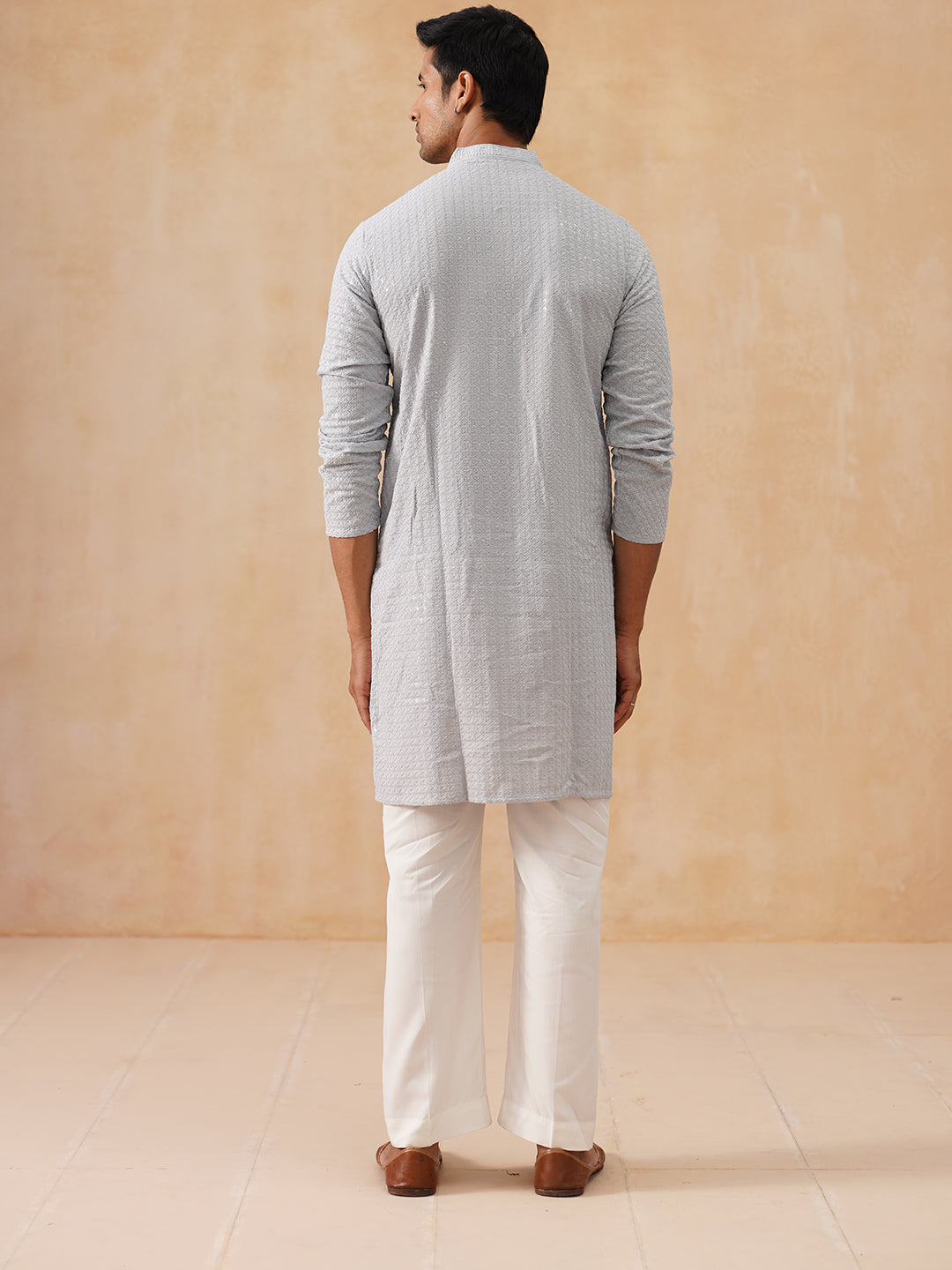 Embroidered & Sequence Kurta Pyjama for Men ( JOKP PJ11-W 5177 PJ11-W 5177Light-Grey )