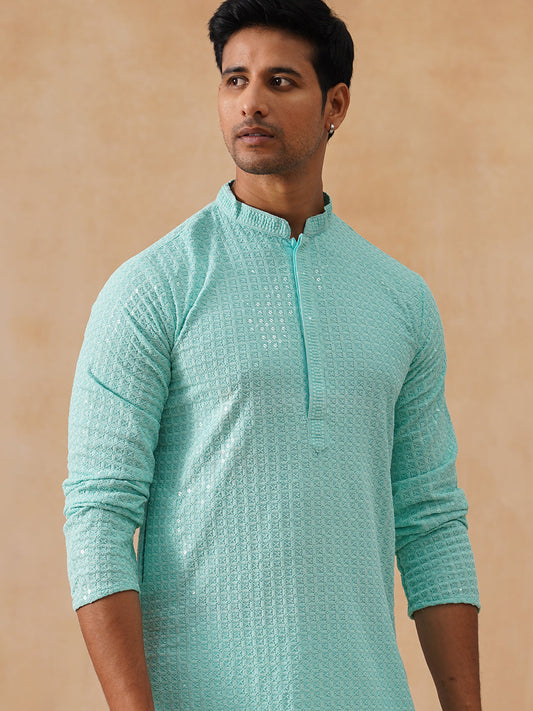 Embroidered & Sequence Kurta Pyjama for Men ( JOKP PJ11-W 5177 PJ11-W 5177Sky )