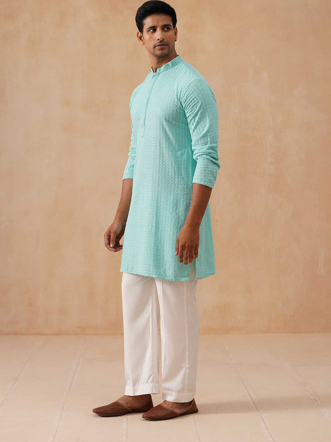 Embroidered & Sequence Kurta Pyjama for Men ( JOKP PJ11-W 5177 PJ11-W 5177Sky )