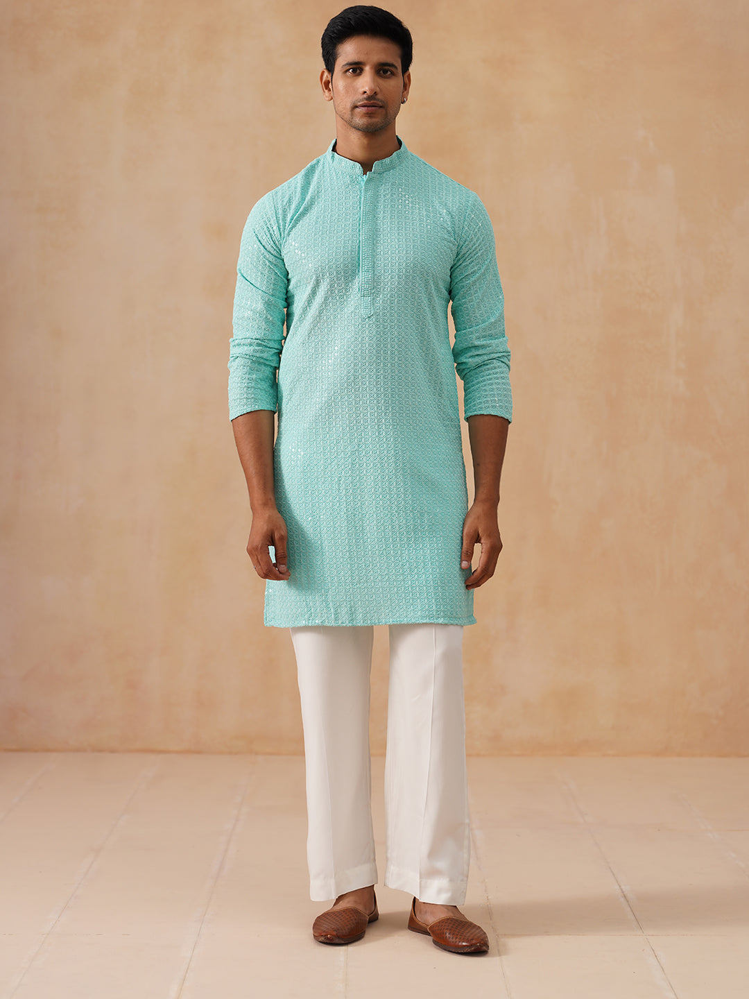 Embroidered & Sequence Kurta Pyjama for Men ( JOKP PJ11-W 5177 PJ11-W 5177Sky )