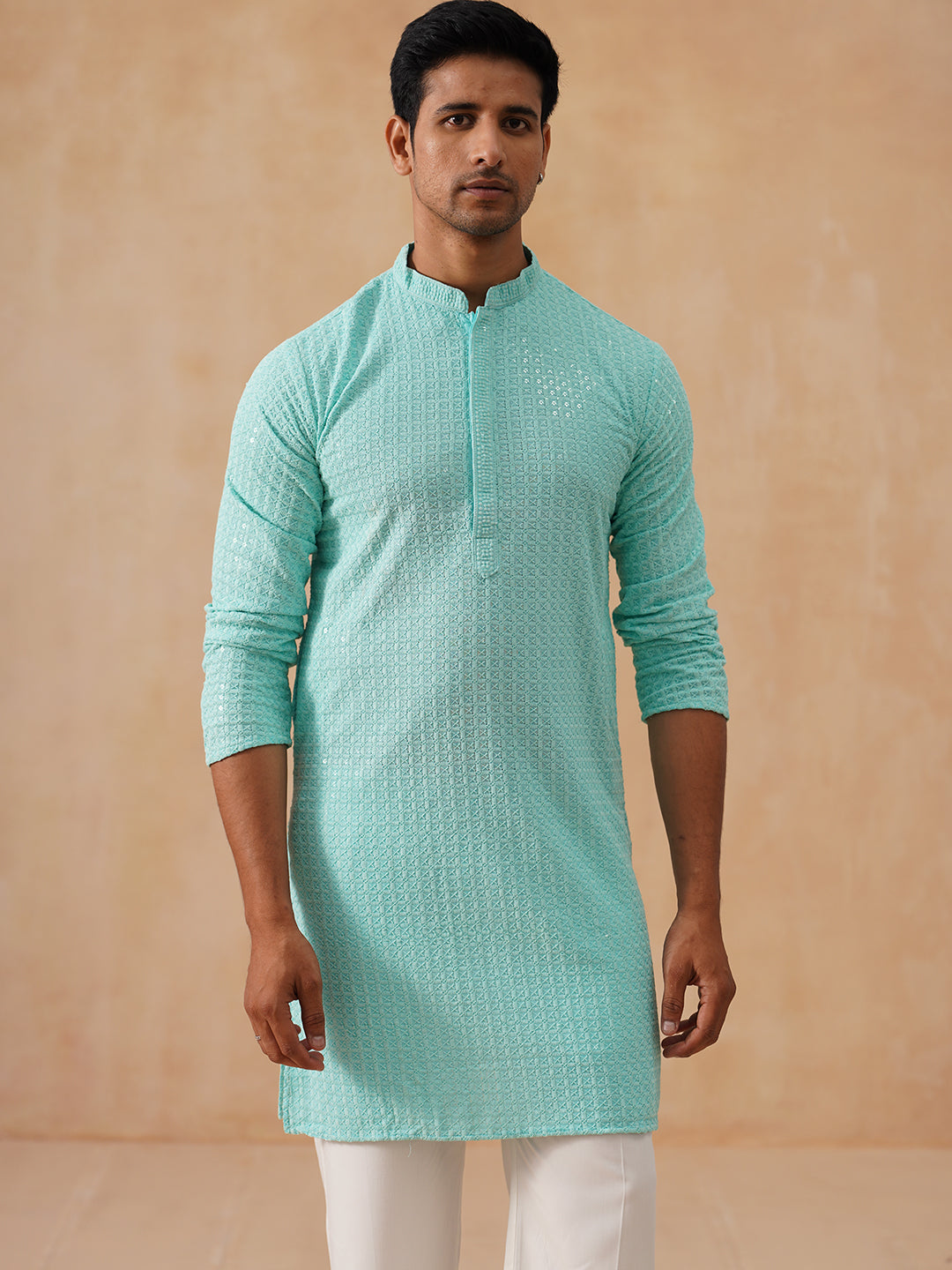 Embroidered & Sequence Kurta Pyjama for Men ( JOKP PJ11-W 5177 PJ11-W 5177Sky )