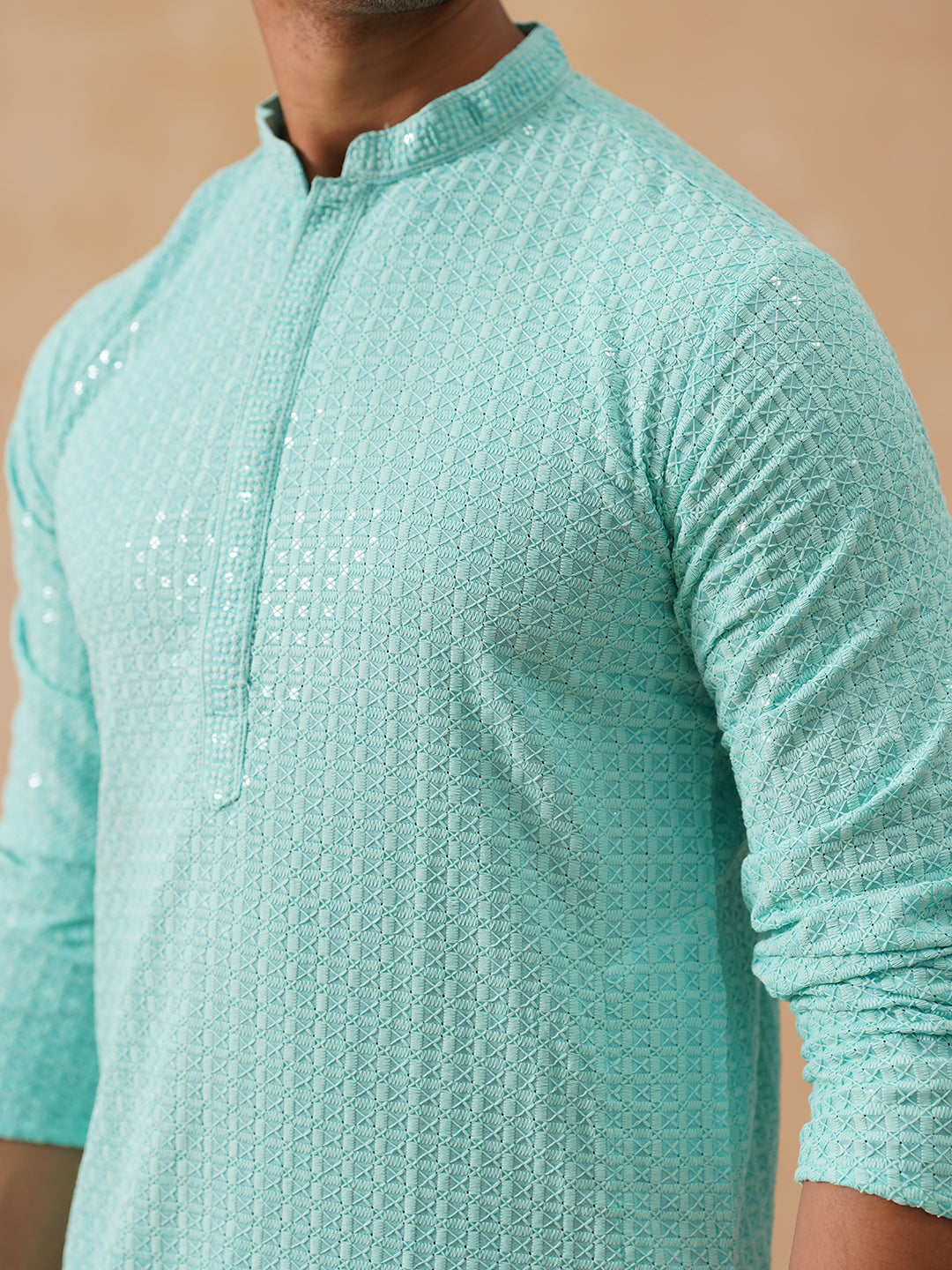Embroidered & Sequence Kurta Pyjama for Men ( JOKP PJ11-W 5177 PJ11-W 5177Sky )