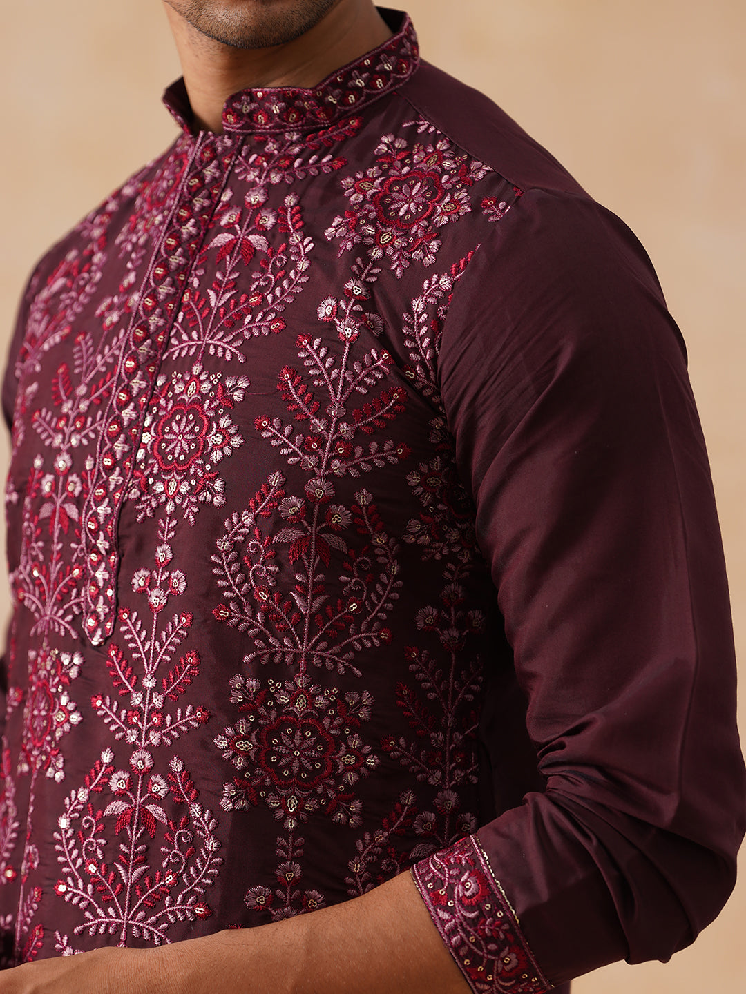 Embroidered Straight Kurta Pyjama Set For Men (JOKP PJ11-W 5180 Purple )