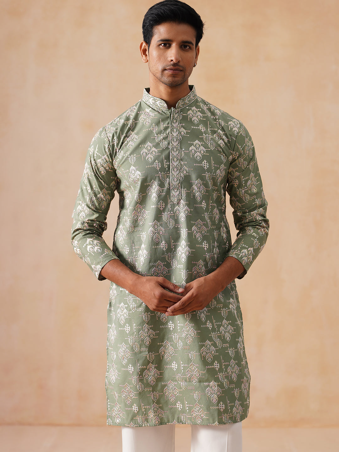 Men's Embroidered Kurta Pyjama ( JOKP PJ11-W 5229 PJ11-W 5229Pista )