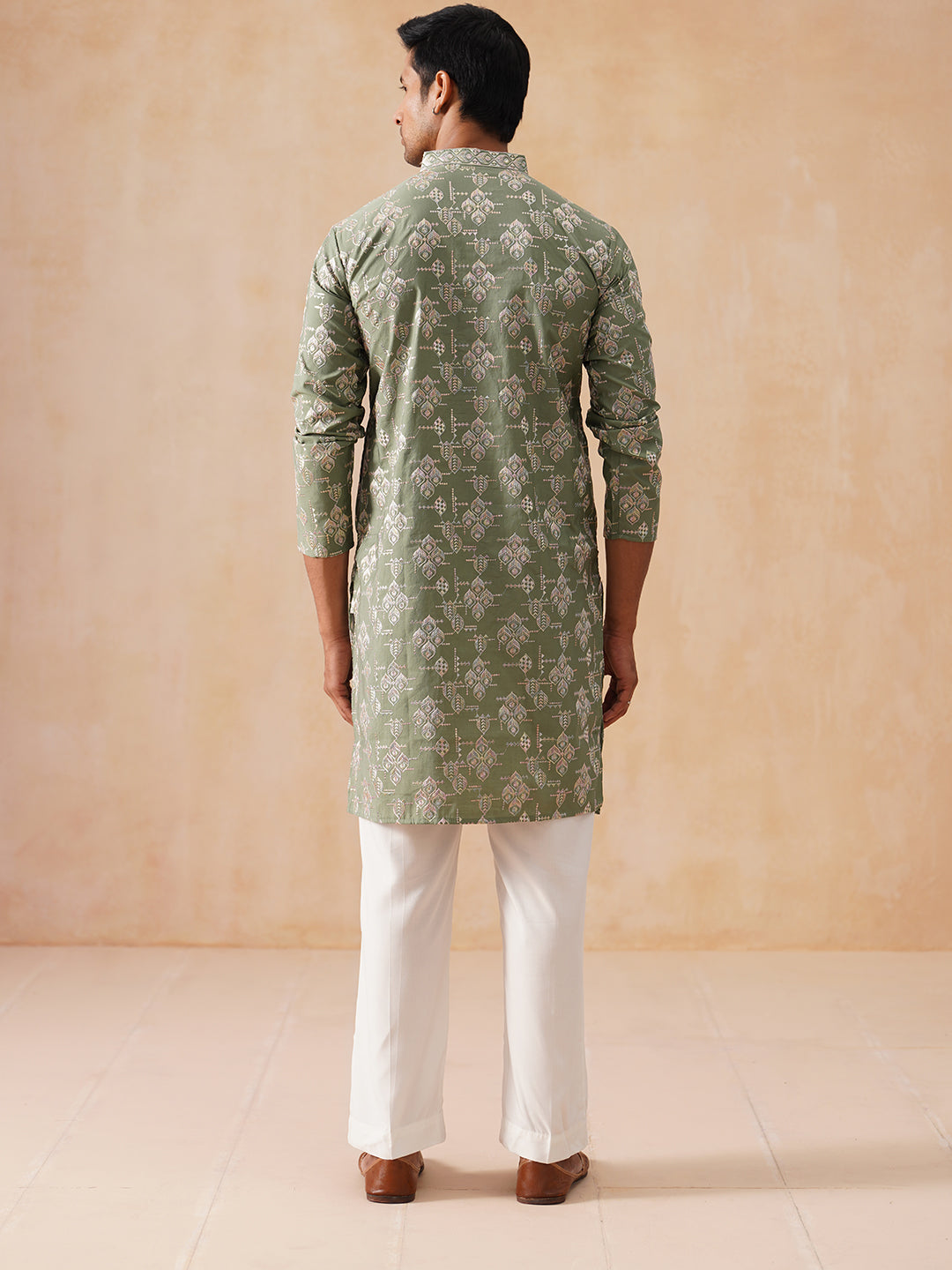 Men's Embroidered Kurta Pyjama ( JOKP PJ11-W 5229 PJ11-W 5229Pista )