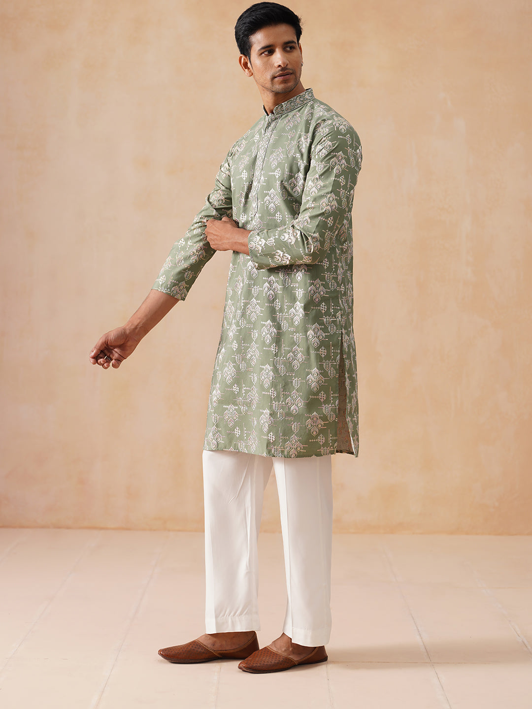 Men's Embroidered Kurta Pyjama ( JOKP PJ11-W 5229 PJ11-W 5229Pista )