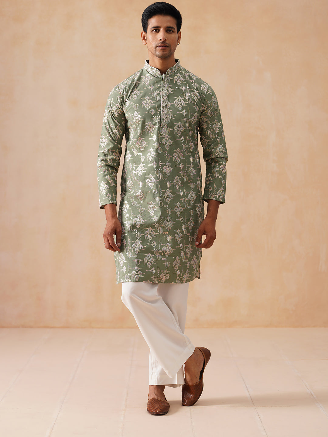 Men's Embroidered Kurta Pyjama ( JOKP PJ11-W 5229 PJ11-W 5229Pista )