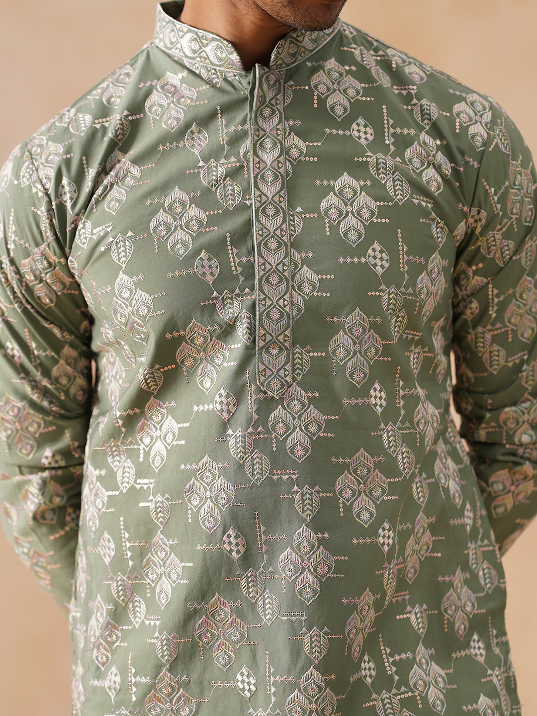 Men's Embroidered Kurta Pyjama ( JOKP PJ11-W 5229 PJ11-W 5229Pista )