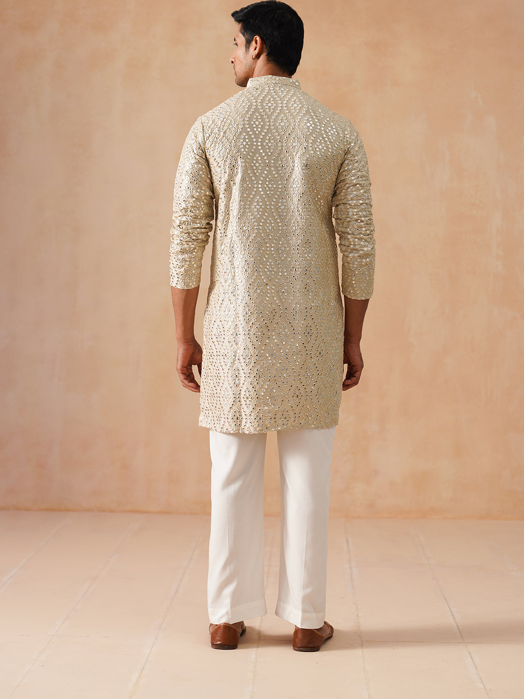 Traditional Mirror Embroidered Kurta Set for Men ( JOKP PJ11-W 5269 PJ11-W 5269Cream )