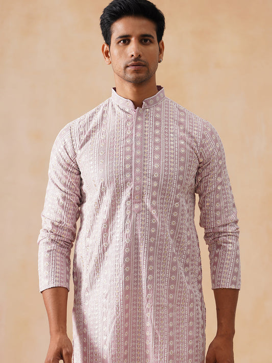 Pink Kurta Set with White Thread Embroidery ( JOKP PJ11-W 5280 PJ11-W 5280Magenta )
