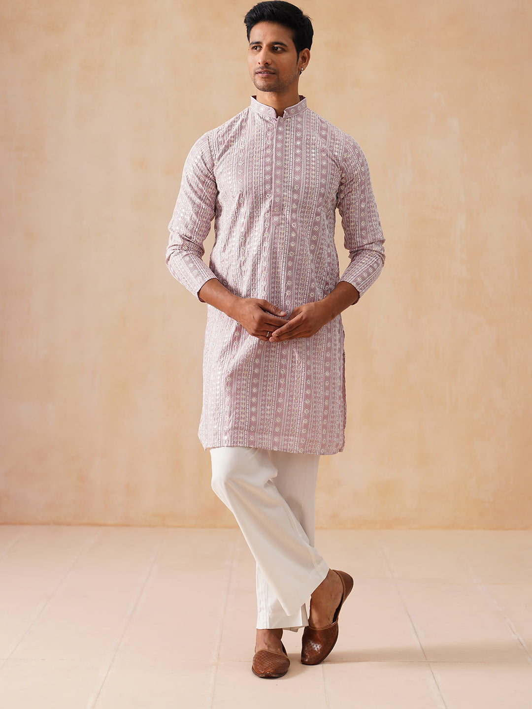 Pink Kurta Set with White Thread Embroidery ( JOKP PJ11-W 5280 PJ11-W 5280Magenta )