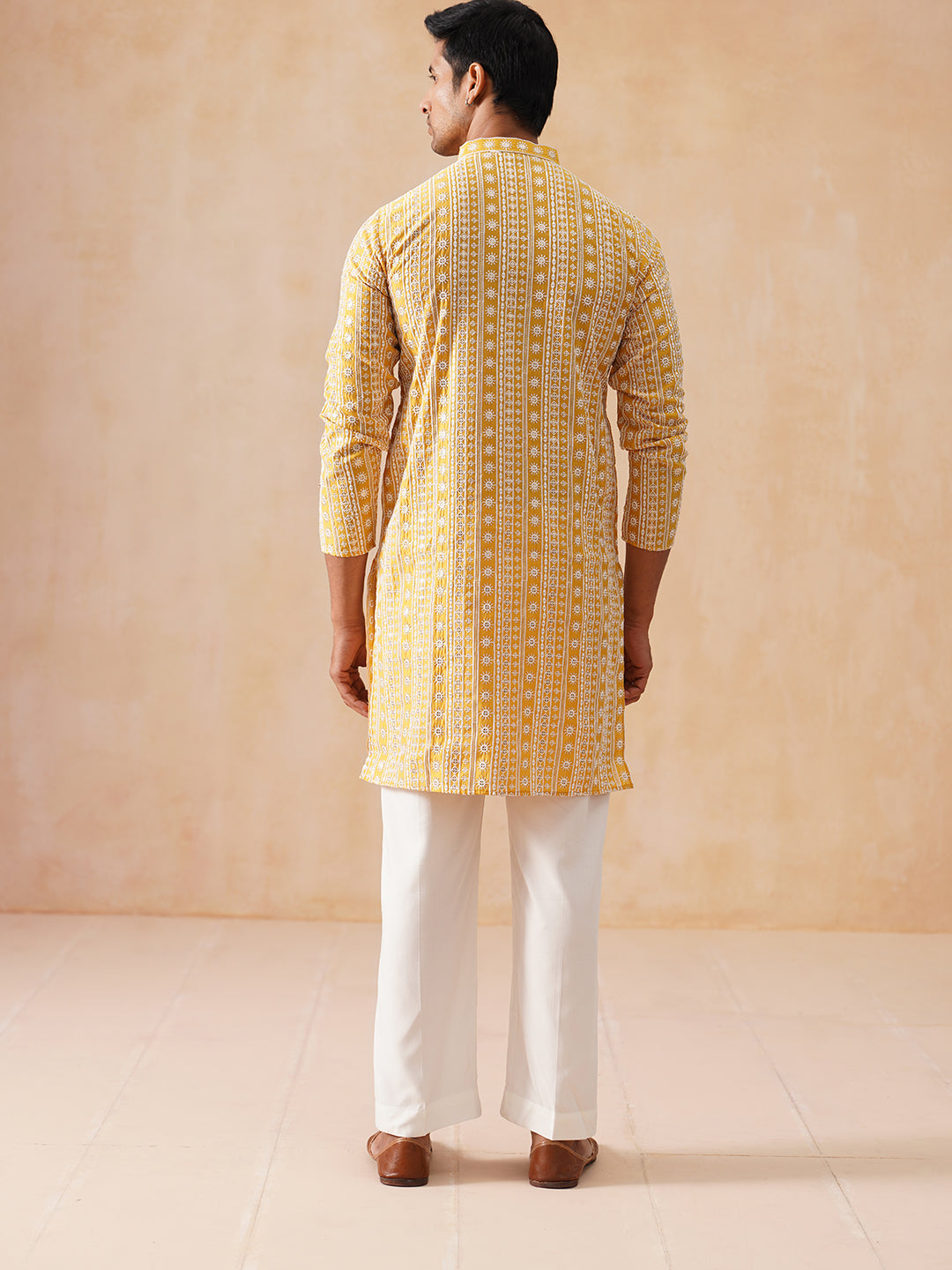 Sunshine Mustard Kurta Set with White Thread Embroidery ( JOKP PJ11-W 5280 PJ11-W 5280Mustard )