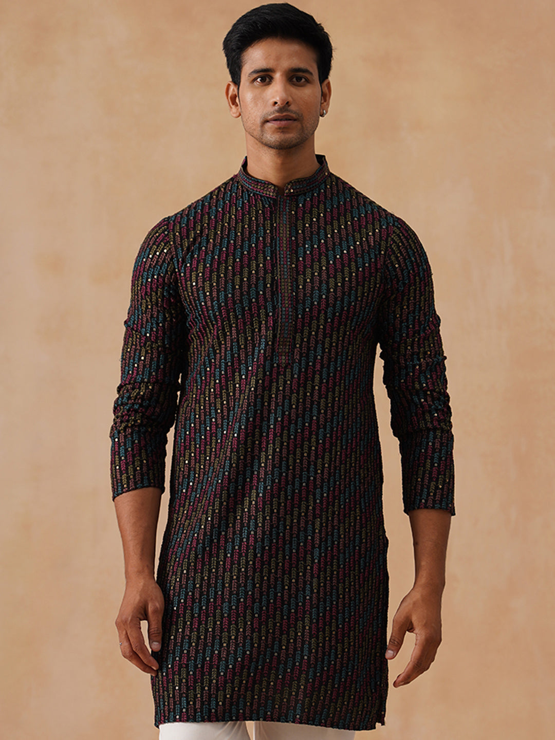 Multicolor Embroidered Viscose Rayon Kurta ( KO 5282 Black ) [FF] [P-19]