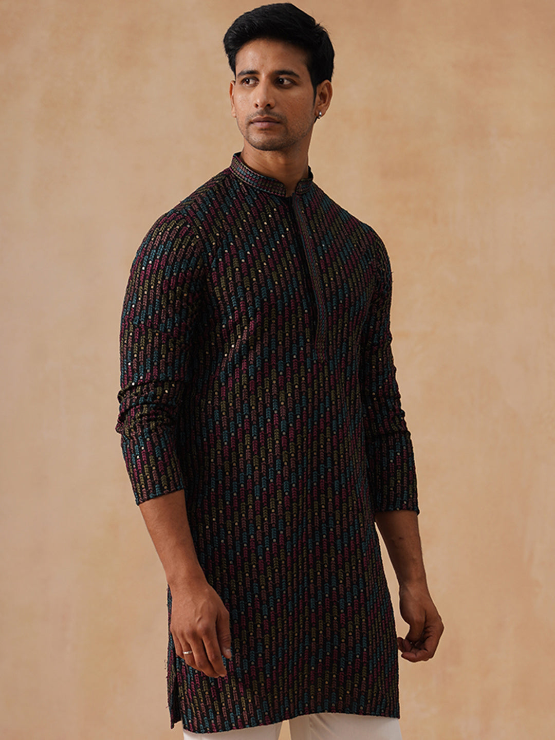 Multicolor Embroidered Viscose Rayon Kurta ( KO 5282 Black ) [FF] [P-19]