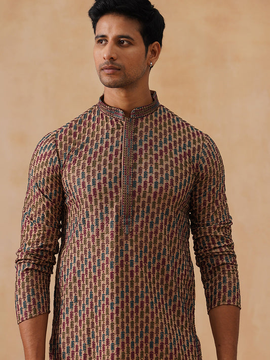 Multicolor Embroidered Viscose Rayon Kurta ( KO 5282 Brown )