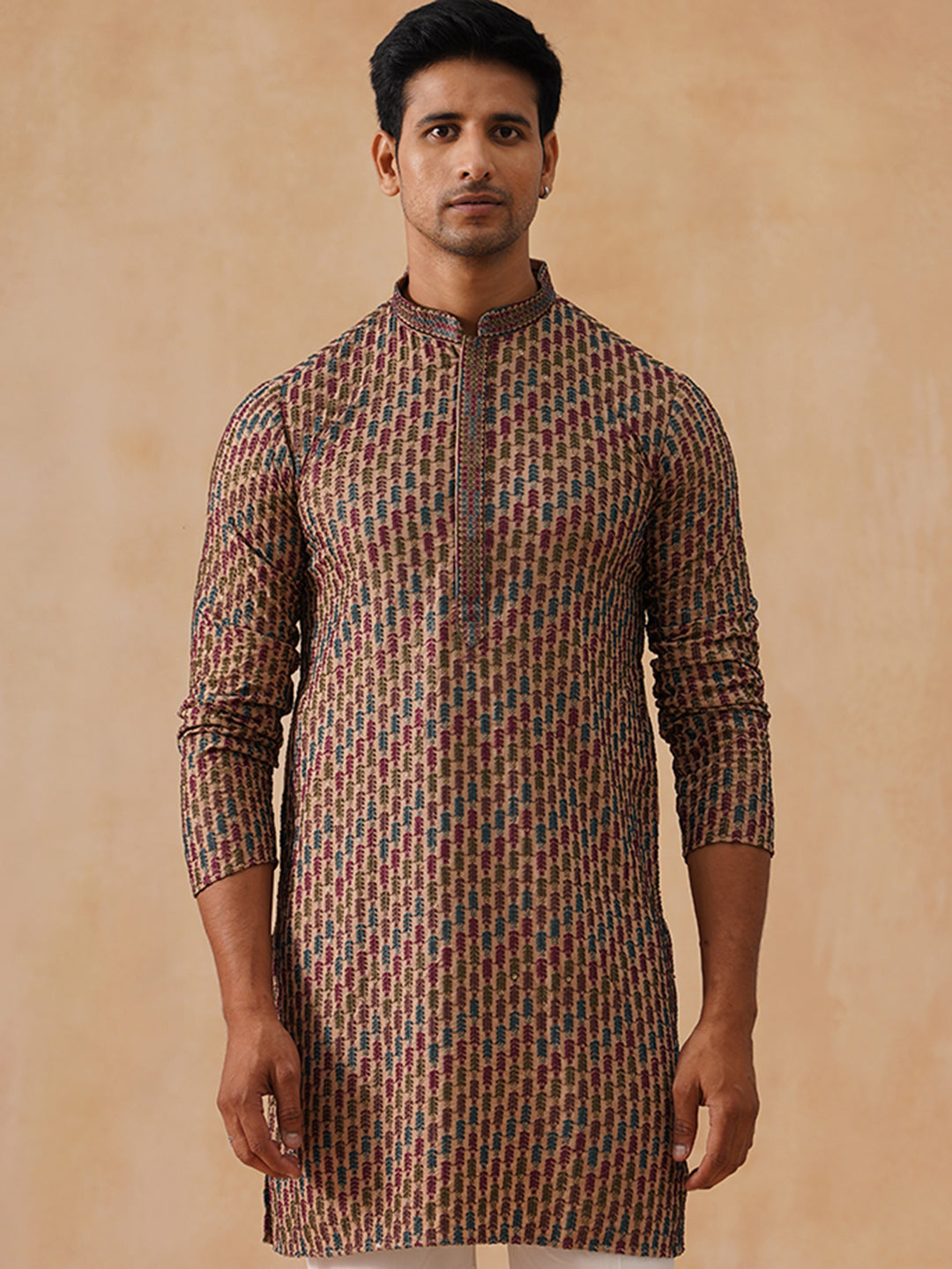 Multicolor Embroidered Viscose Rayon Kurta ( KO 5282 Brown )