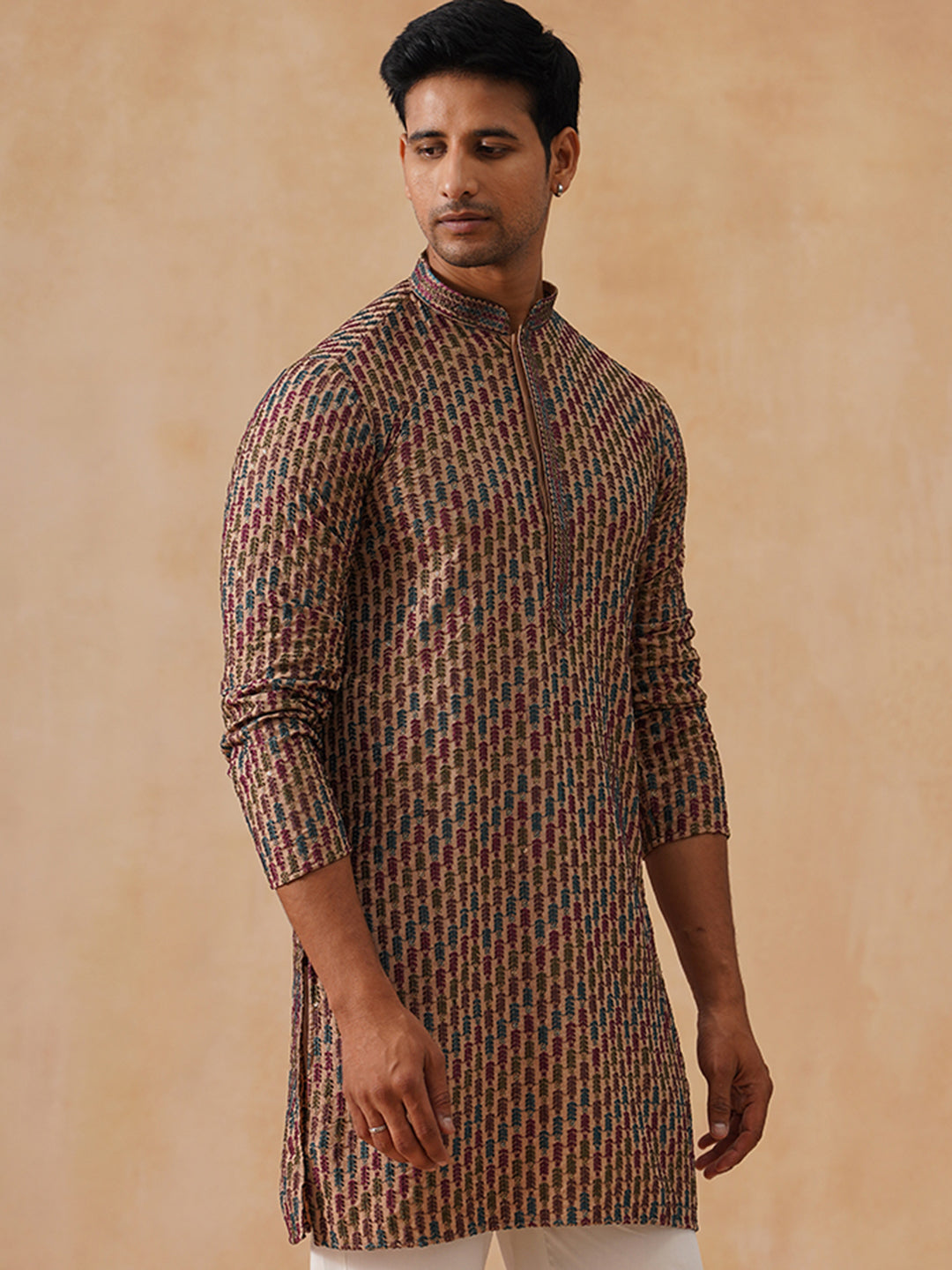 Multicolor Embroidered Viscose Rayon Kurta ( KO 5282 Brown )