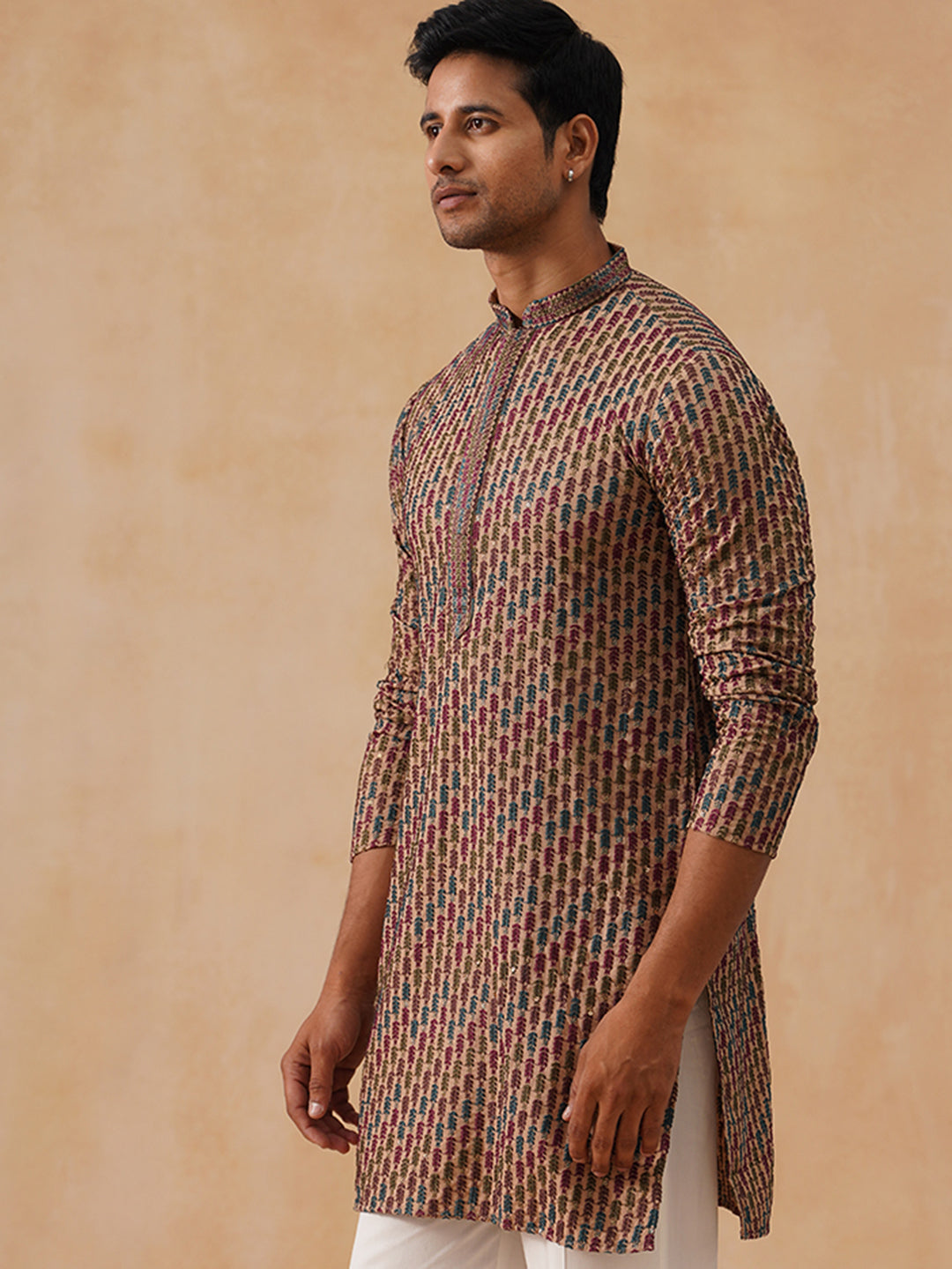 Multicolor Embroidered Viscose Rayon Kurta ( KO 5282 Brown )