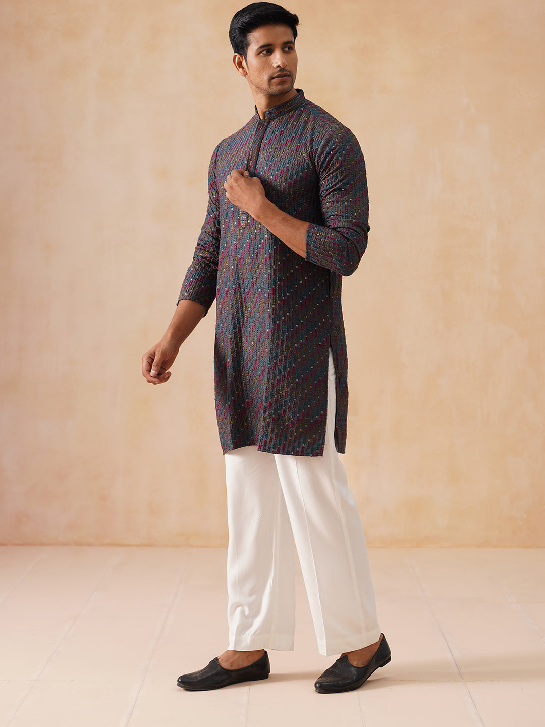 Multicolor Embroidered Viscose Rayon Kurta Set ( JOKP PJ11-W 5282 PJ11-W 5282Charcoal )