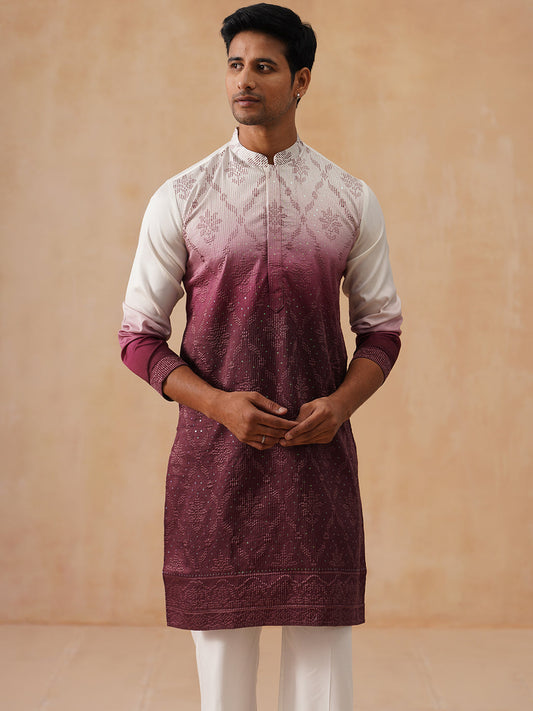 Men’s Ombre Kurta with Pyjama ( JOKP PJ11-W 5284 PJ11-W 5284Maroon )