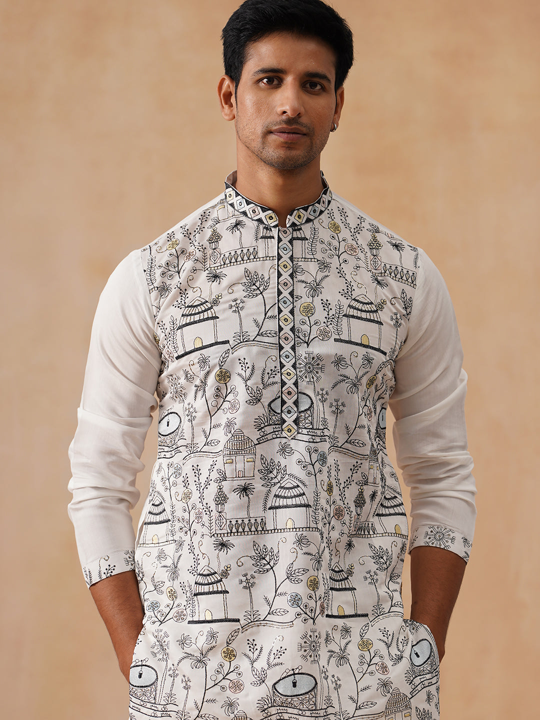 Silk Blend Embroidered Kurtas ( KO 5288 White )