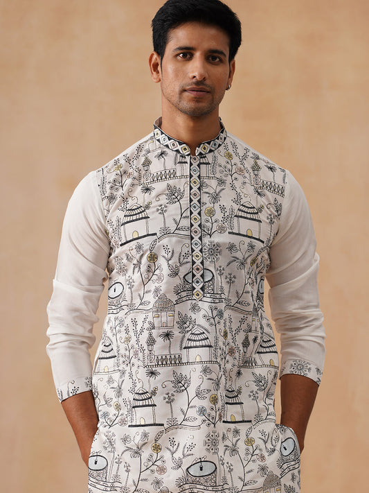 Silk Blend Embroidered Kurtas ( KO 5288 White )