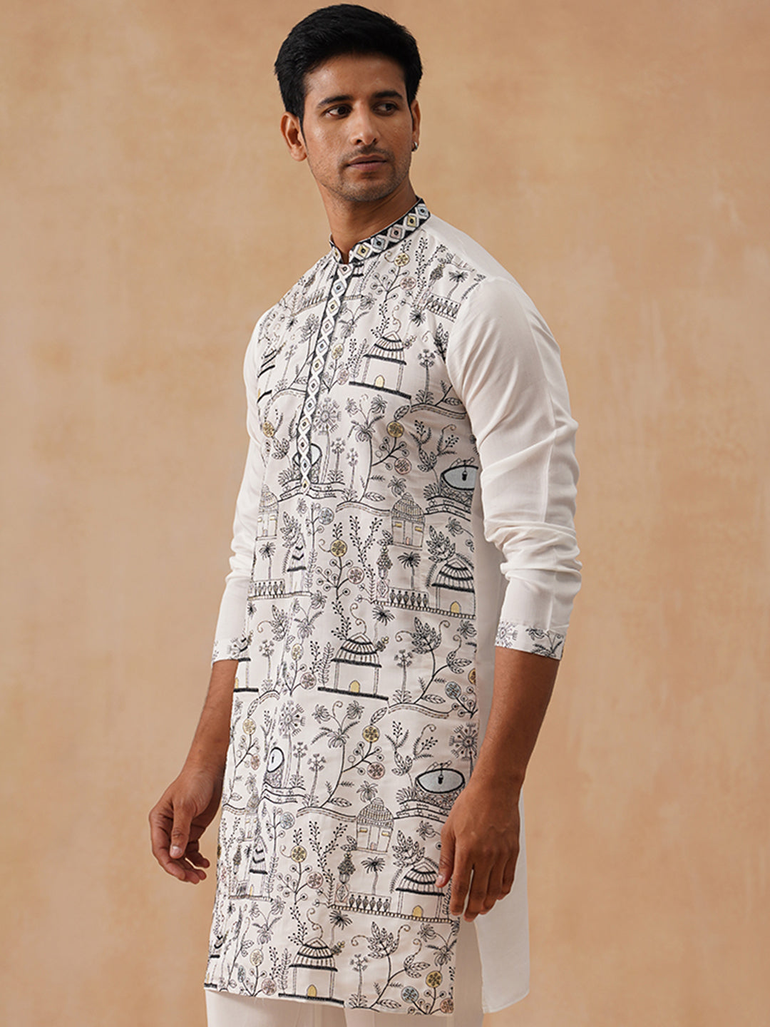 Silk Blend Embroidered Kurtas ( KO 5288 White )