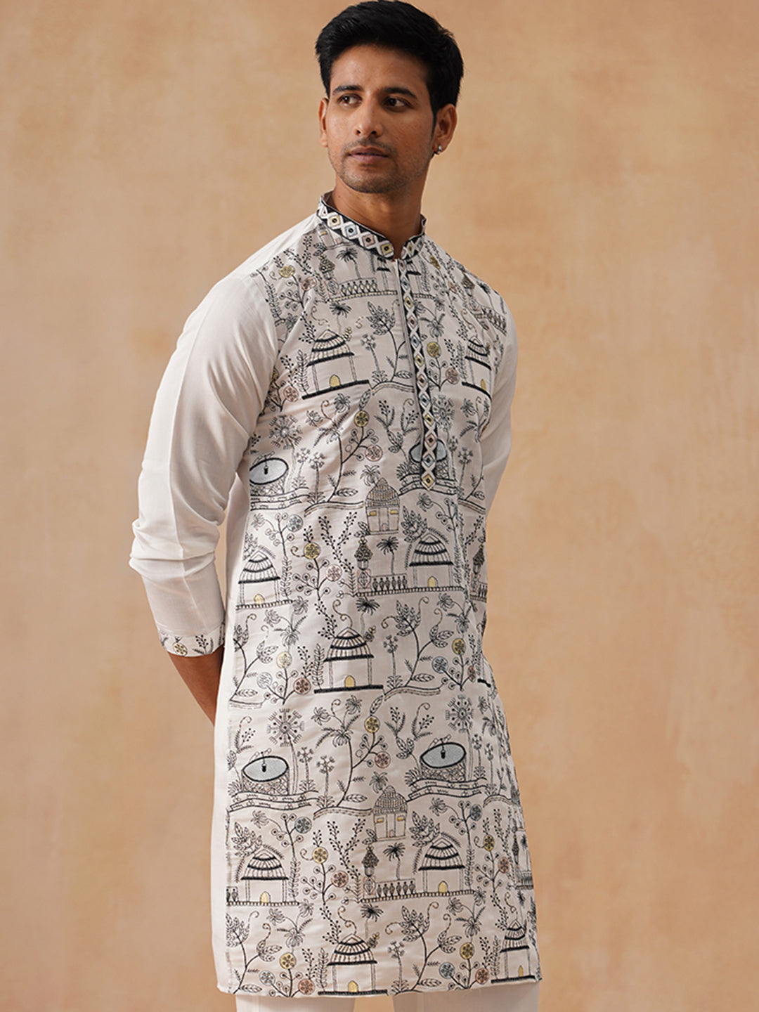 Silk Blend Embroidered Kurtas ( KO 5288 White )