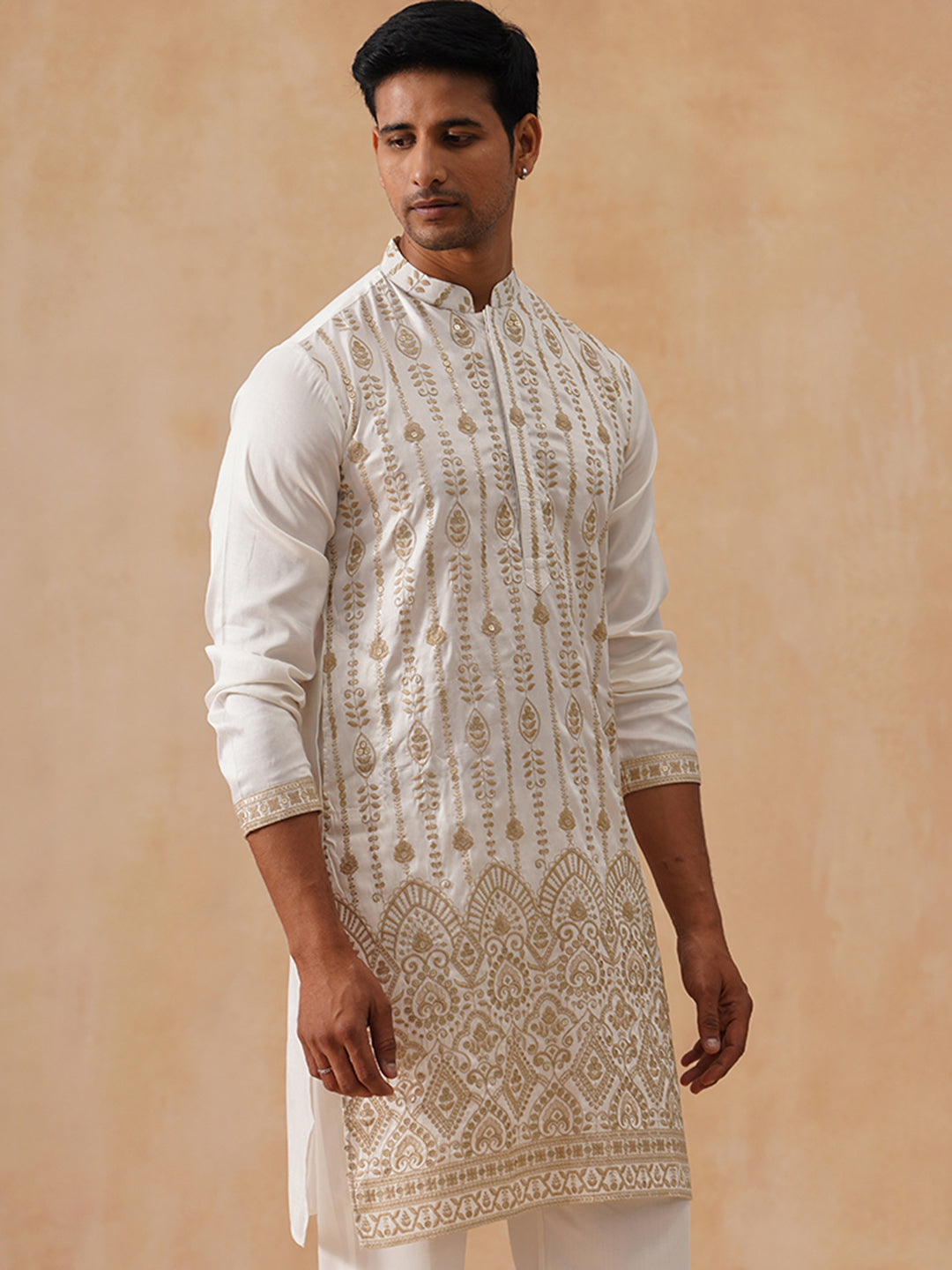 Embroidered Silk Blend Kurtas ( KO 5289 White )
