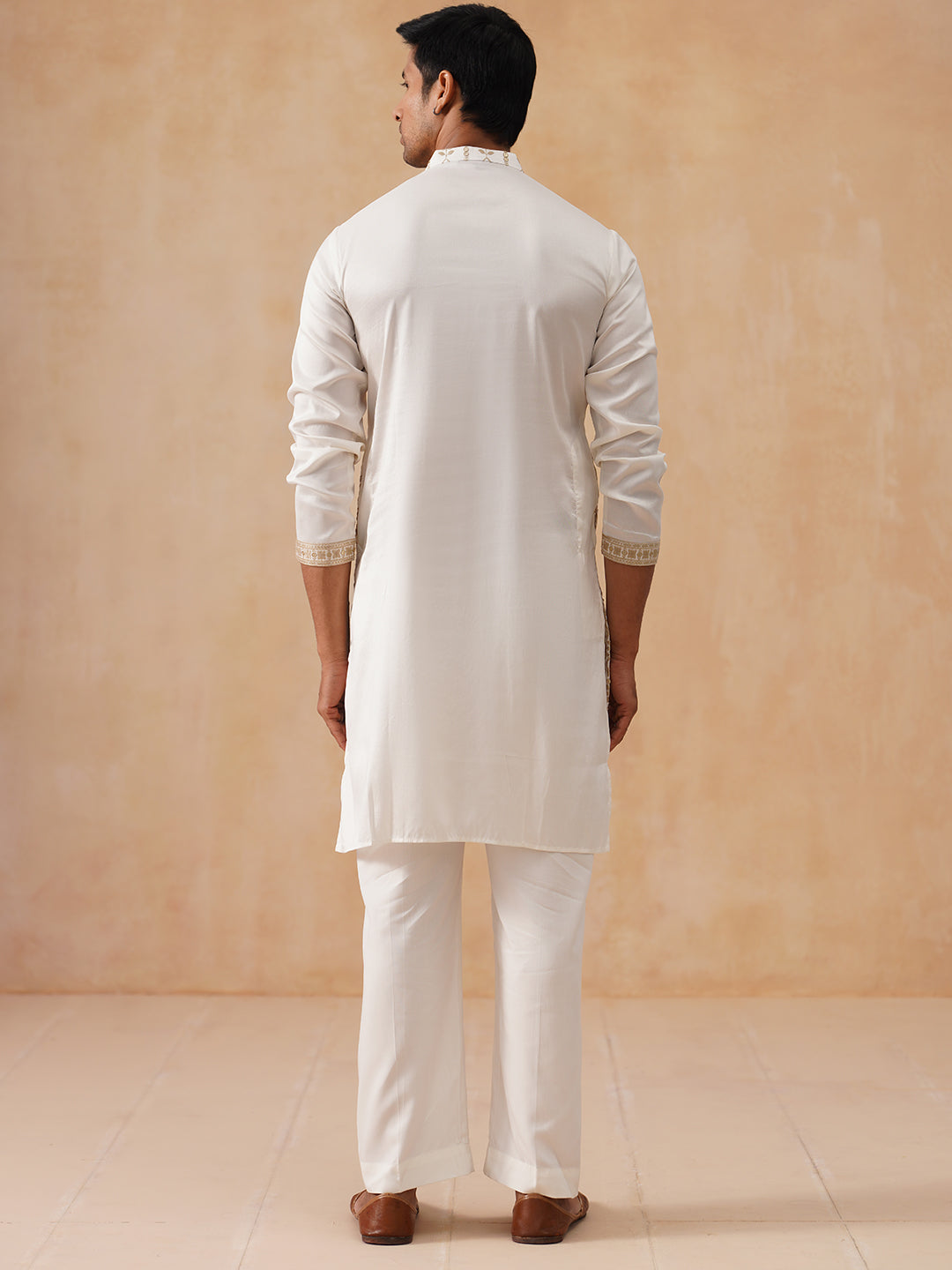 Embroidered Silk Blend Kurta Pyjama Set (JOKP PJ11-W 5289 White )