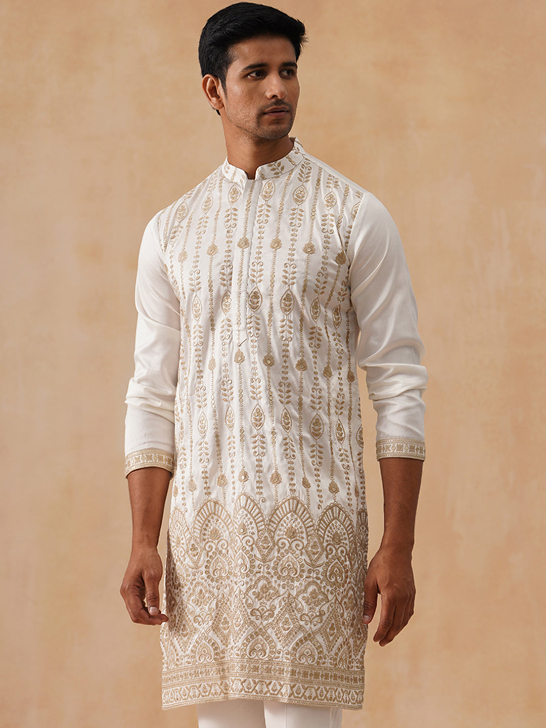 Embroidered Silk Blend Kurtas ( KO 5289 White )
