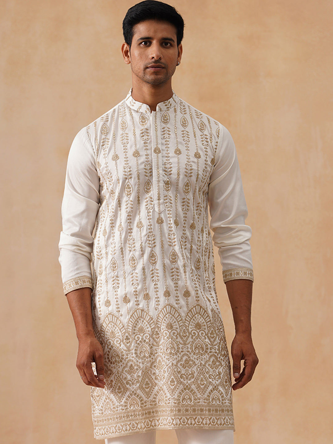 Embroidered Silk Blend Kurtas ( KO 5289 White )