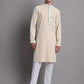 Men's Peach Chikankari Embroidered and Sequence Kurta with Pyjama.