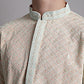 Men's Peach Chikankari Embroidered and Sequence Kurta with Pyjama.