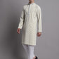 Men's Yellow Chikankari Embroidered and Sequence Kurta with Pyjama. [FF] [C-7-6]