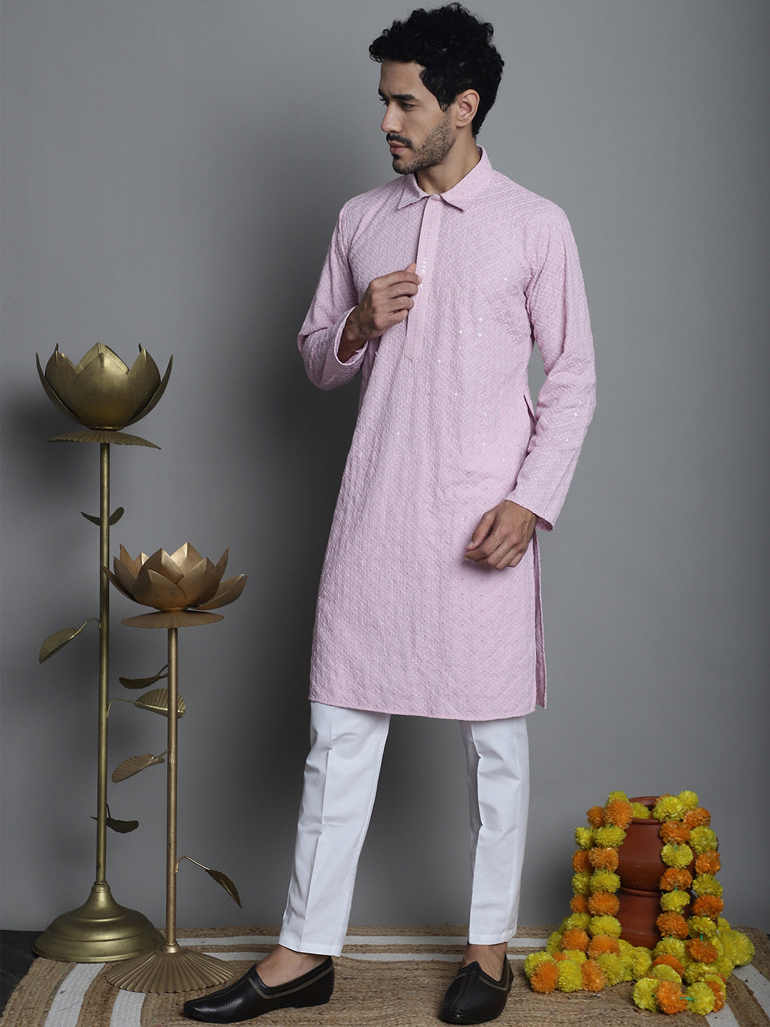Men's Chikankari Embroidered and Sequence Kurta with Pyjama