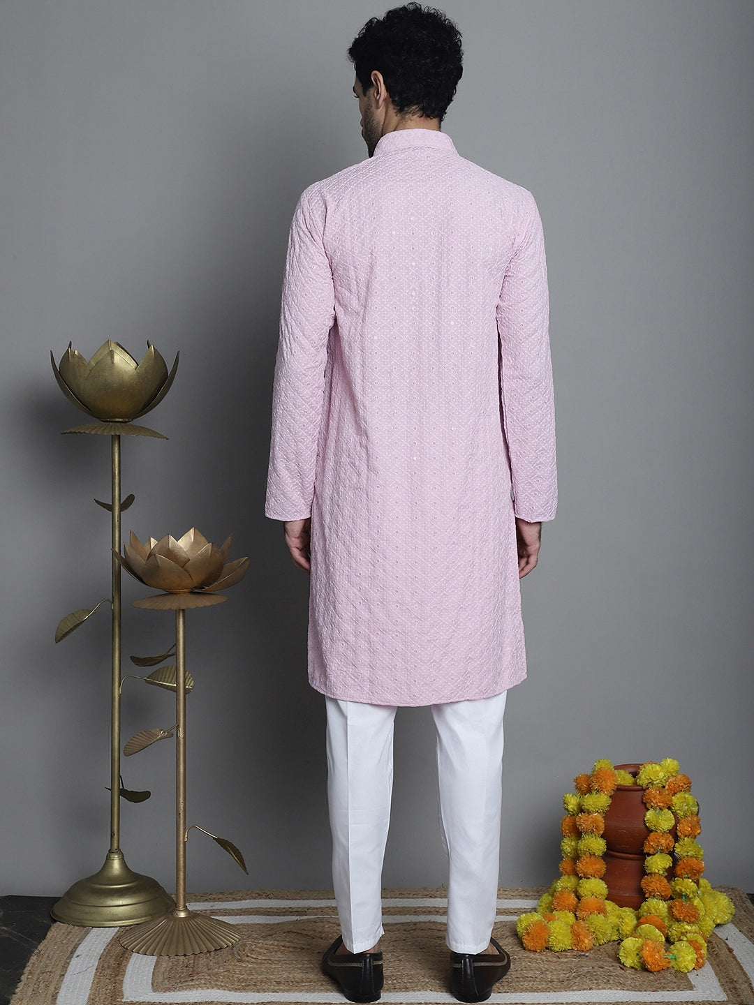 Men's Chikankari Embroidered and Sequence Kurta with Pyjama