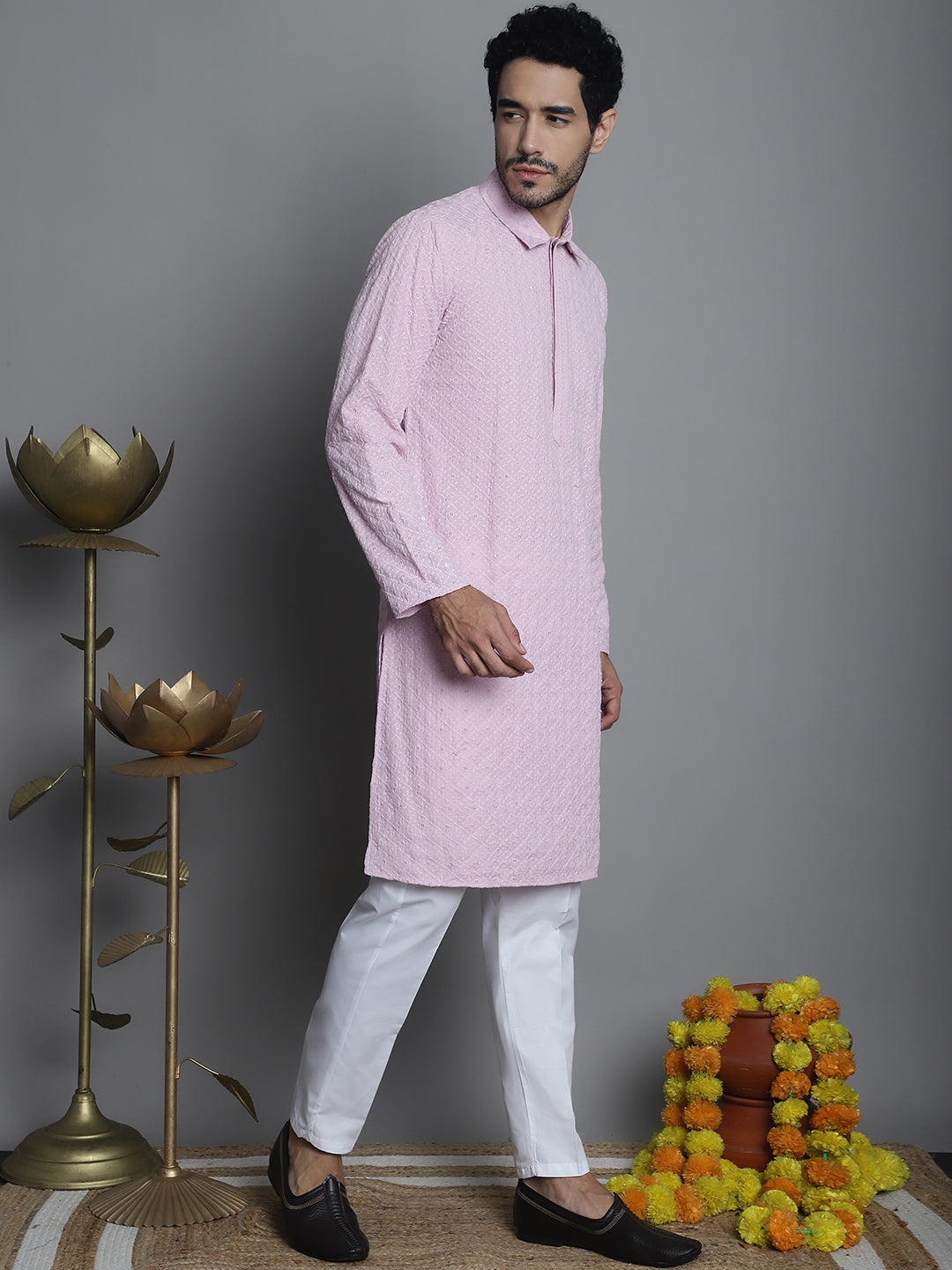Men's Chikankari Embroidered and Sequence Kurta with Pyjama