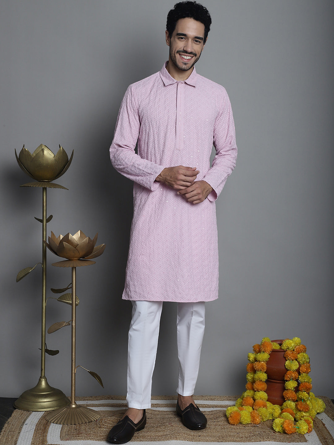 Men's Chikankari Embroidered and Sequence Kurta with Pyjama