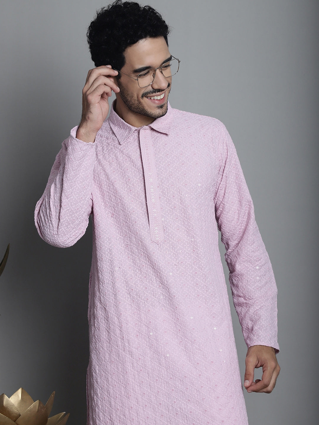 Men's Chikankari Embroidered and Sequence Kurta with Pyjama